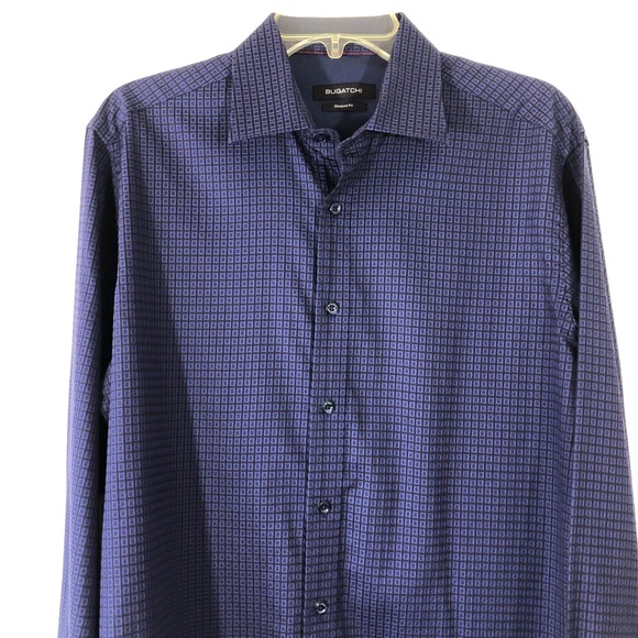 Bugatchi Shaped Fit Button Up Long Sleeve Blue Shirt - Picture 3 of 10